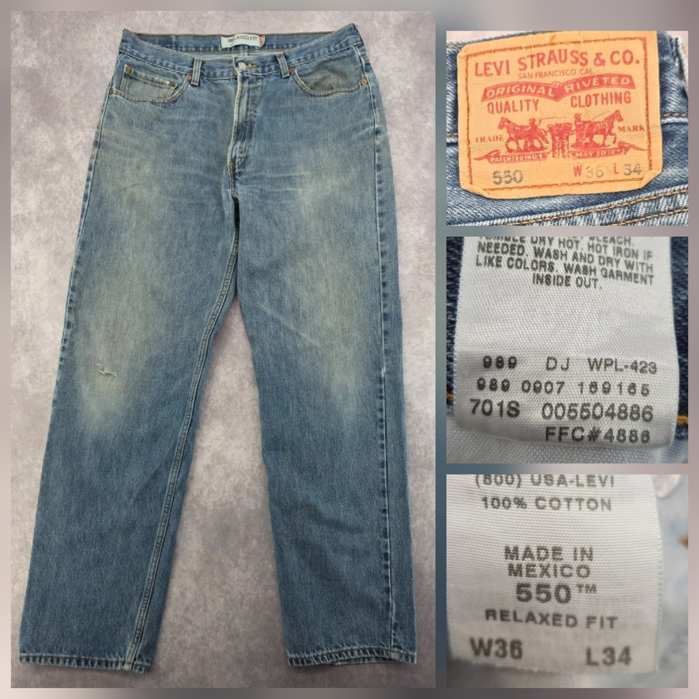 Vintage‎ Y2K Levis 550 Relaxed Fit Jeans Mens 36x34 Medium Wash Blue Denim